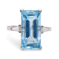 Mid-Century Aquamarine Diamond Platinum Ring