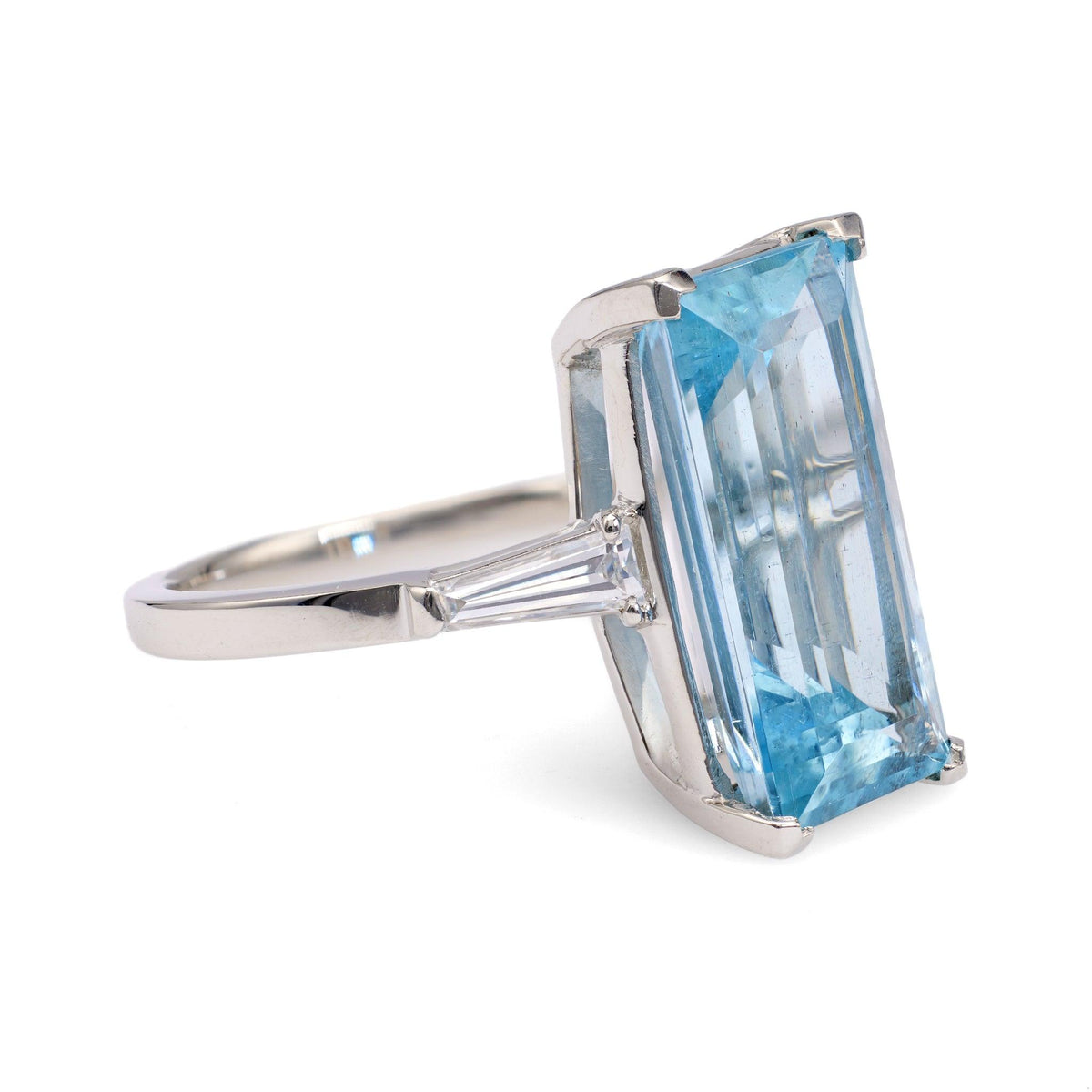 Mid-Century Aquamarine Diamond Platinum Ring