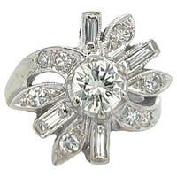 Mid-Century Diamond 14 Karat White Gold Flower Ring