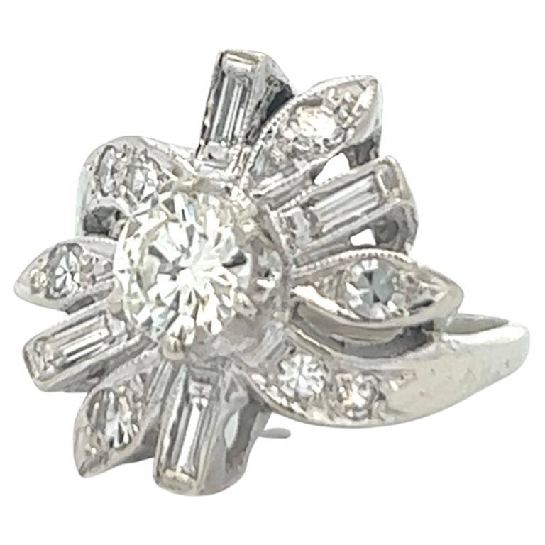 Mid-Century Diamond 14 Karat White Gold Flower Ring