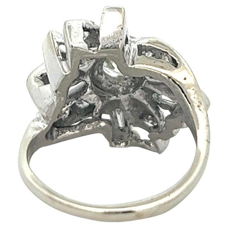 Mid-Century Diamond 14 Karat White Gold Flower Ring