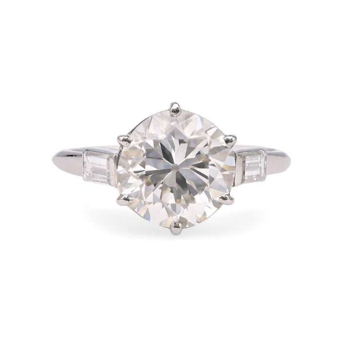 Mid-Century French GIA 3.00 Carat Round Brilliant Cut Diamond Platinum Ring