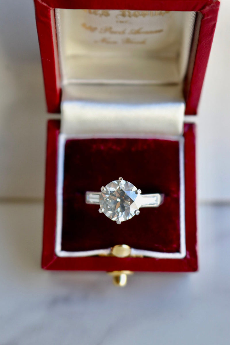 Mid-Century French GIA 3.08 Carat Round Brilliant Diamond Platinum Engagement Ri