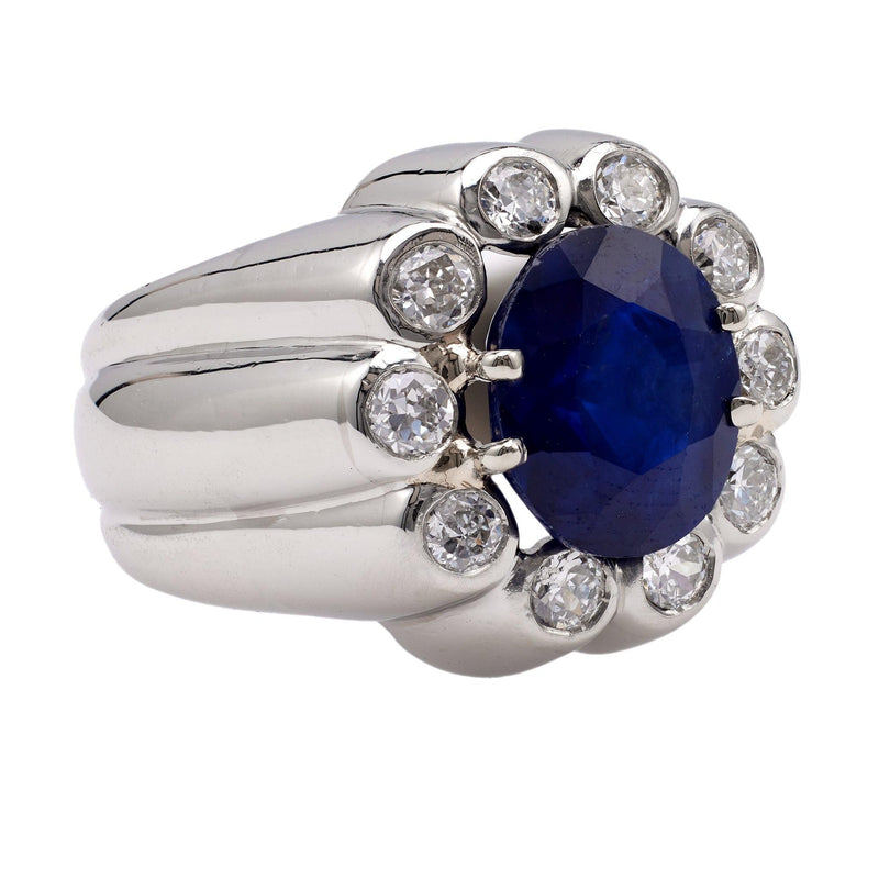 Mid-Century French Sapphire and Diamond Platinum Ring