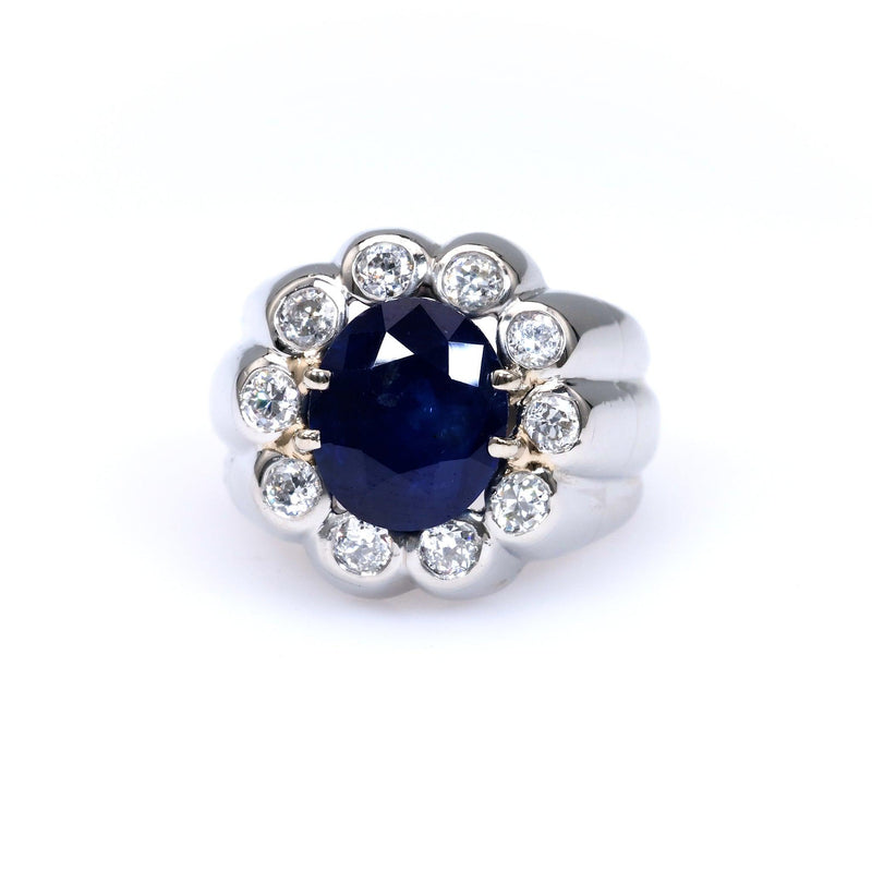 Mid-Century French Sapphire and Diamond Platinum Ring