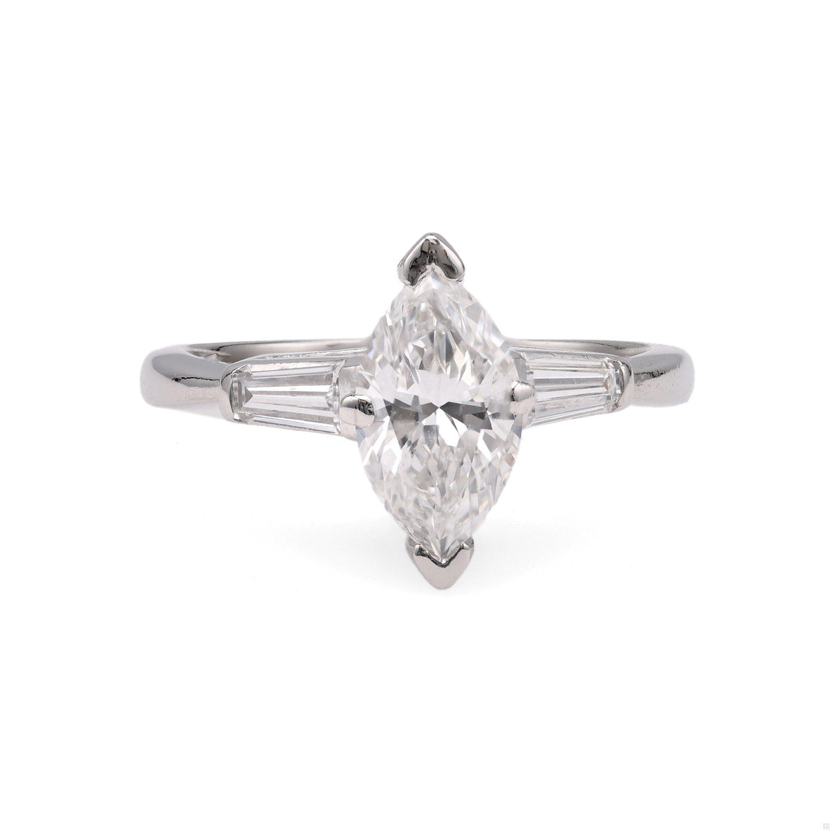 Mid-Century GIA 1.03 Carat Marquise Cut Diamond Platinum Ring