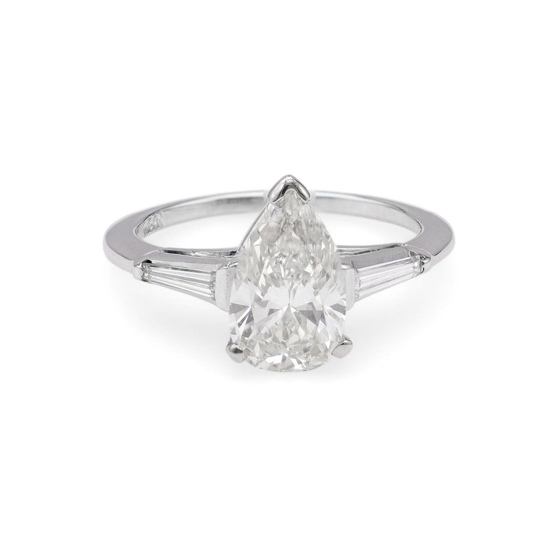 Mid-Century GIA 1.55 Carat Pear Cut Diamond 14k White Gold Ring