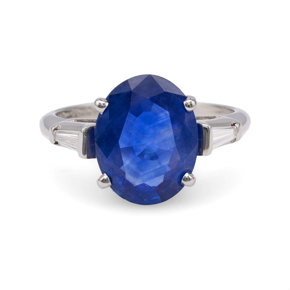 Mid-Century GIA 4.58 Carat Ceylon Sapphire Diamond Platinum Ring