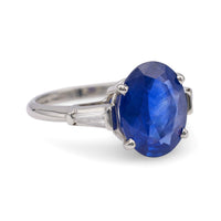 Mid-Century GIA 4.58 Carat Ceylon Sapphire Diamond Platinum Ring