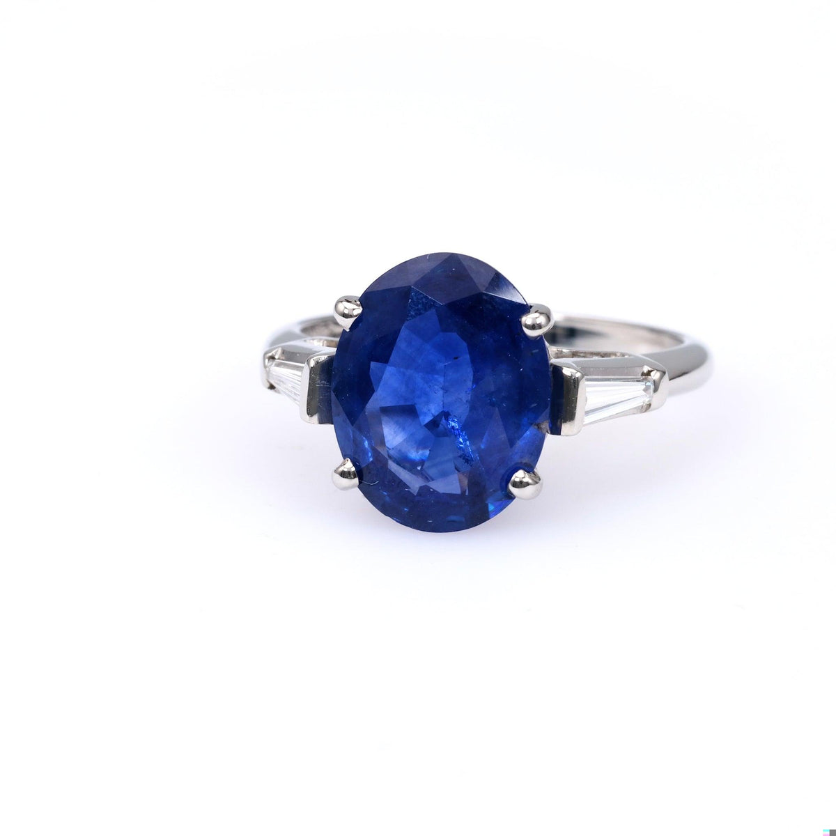 Mid-Century GIA 4.58 Carat Ceylon Sapphire Diamond Platinum Ring