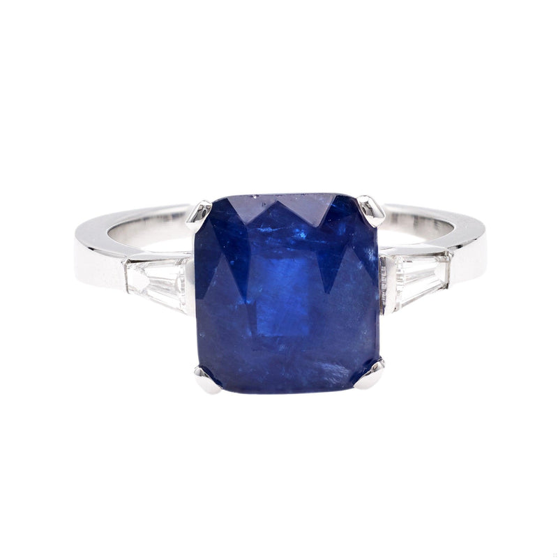 Mid-Century Italian Sapphire Diamond 18k White Gold Ring