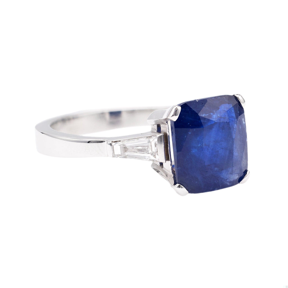 Mid-Century Italian Sapphire Diamond 18k White Gold Ring