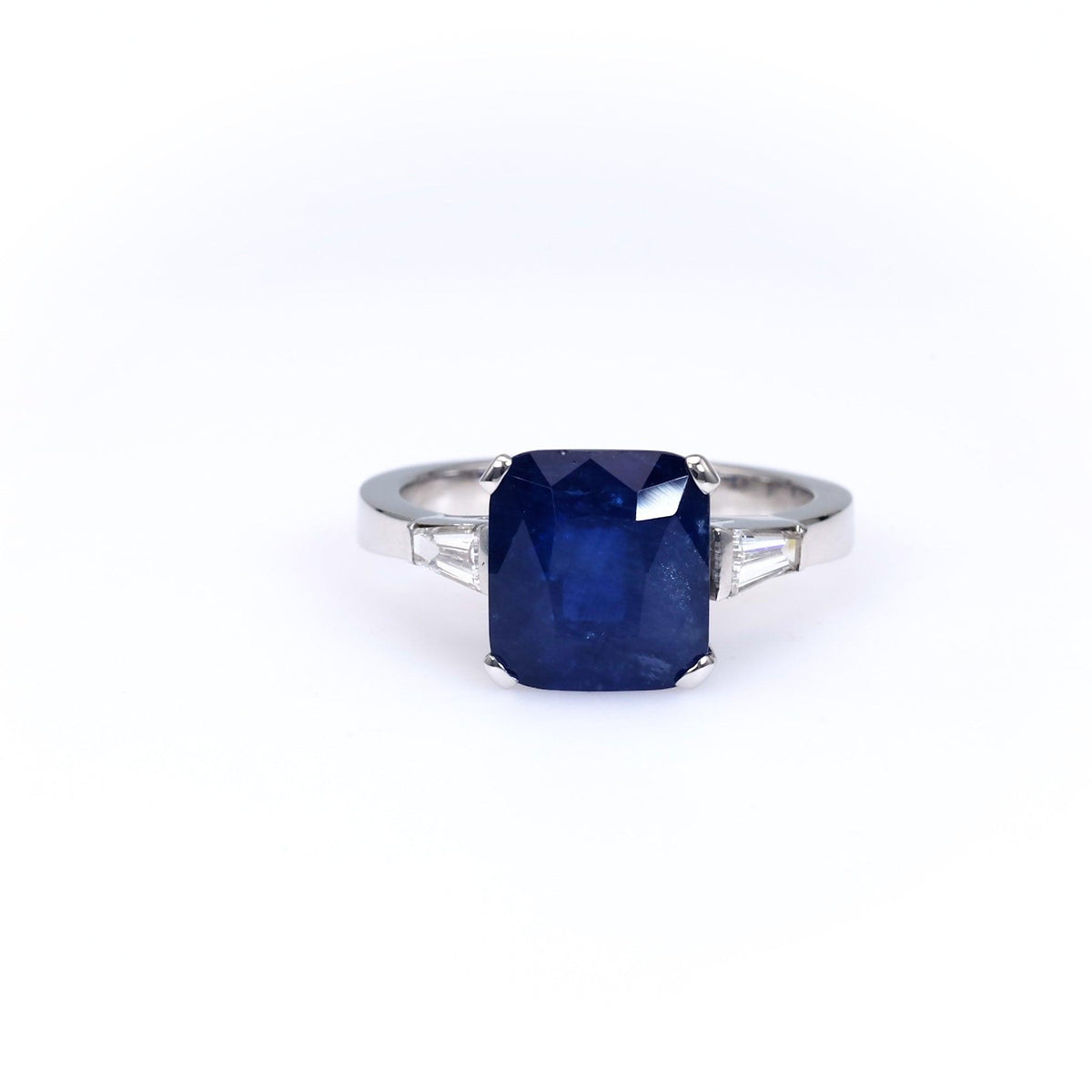 Mid-Century Italian Sapphire Diamond 18k White Gold Ring