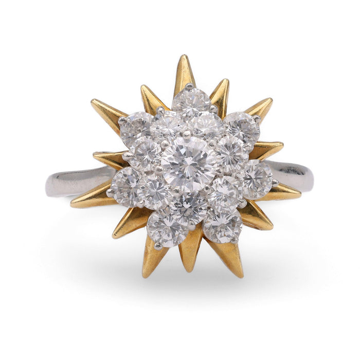 Mid-Century Oscar Heyman and Bros. Diamond Platinum 18k Yellow Gold Starburst Ri