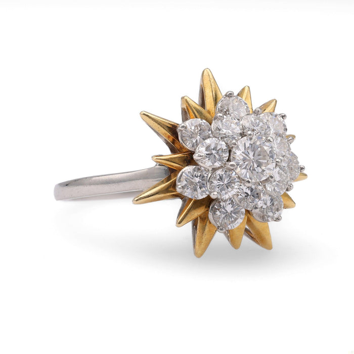 Mid-Century Oscar Heyman and Bros. Diamond Platinum 18k Yellow Gold Starburst Ri