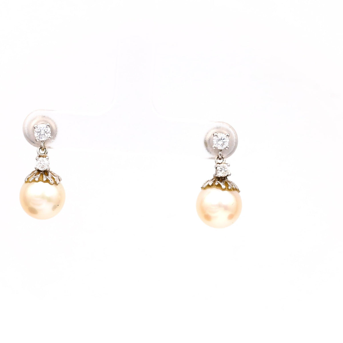 Mid-Century Pearl Diamond 14k White Gold Earrings