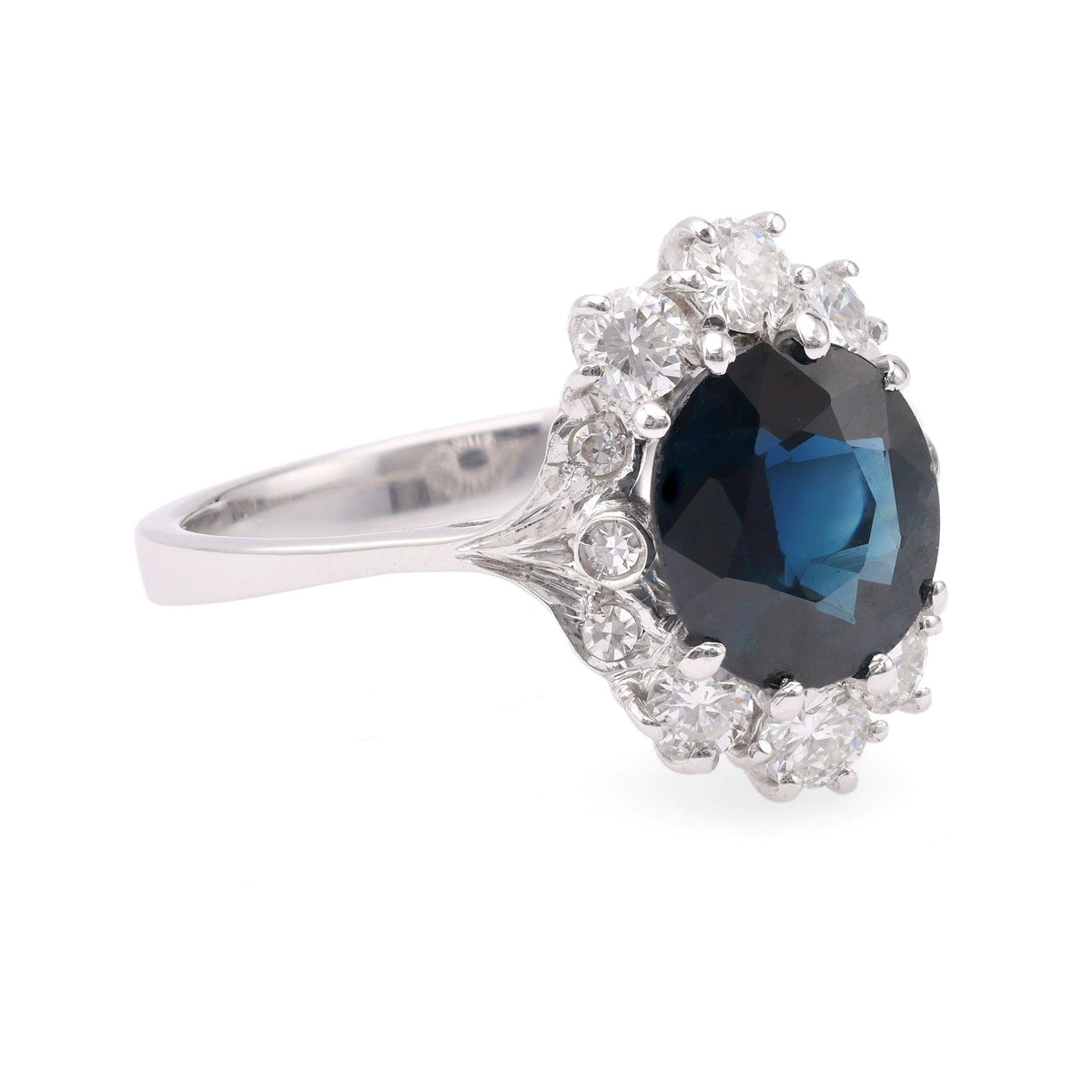 Mid-Century Sapphire Diamond 18k White Gold Cluster Ring.