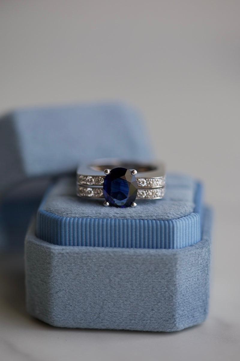 Mid-Century Sapphire Diamond 18k White Gold Ring