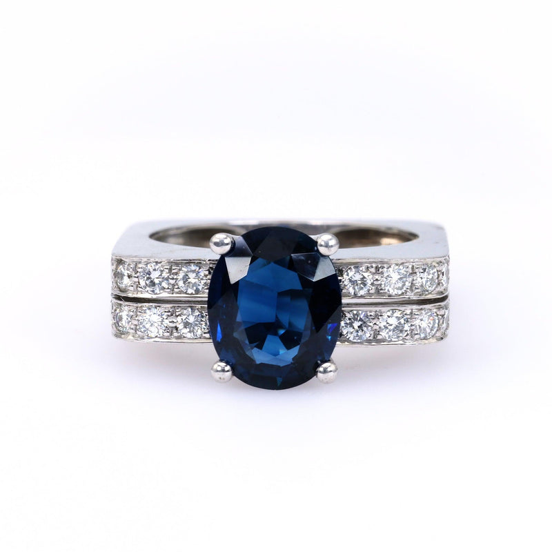 Mid-Century Sapphire Diamond 18k White Gold Ring