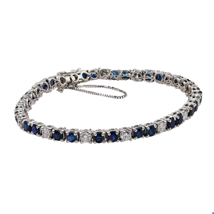 Mid-Century Sapphire and Diamond 18k White Gold Tennis Bracelet