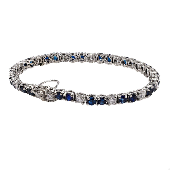 Mid-Century Sapphire and Diamond 18k White Gold Tennis Bracelet