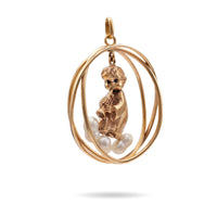 Mid-Century Sapphire and Pearl Cherub 14k Yellow Gold Pendant