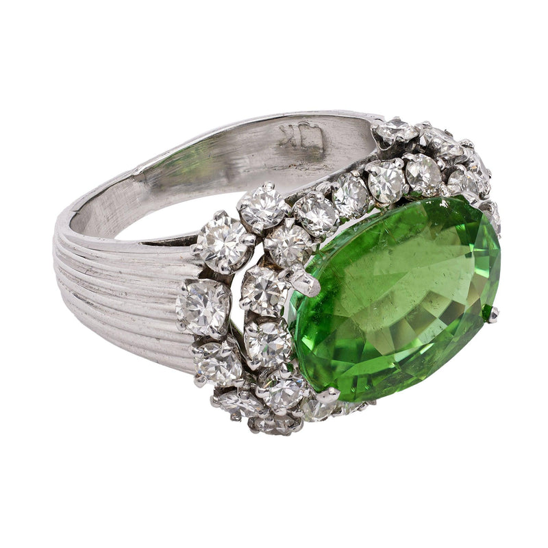 Mid Century Tourmaline Diamond 18k White Gold Cocktail Ring