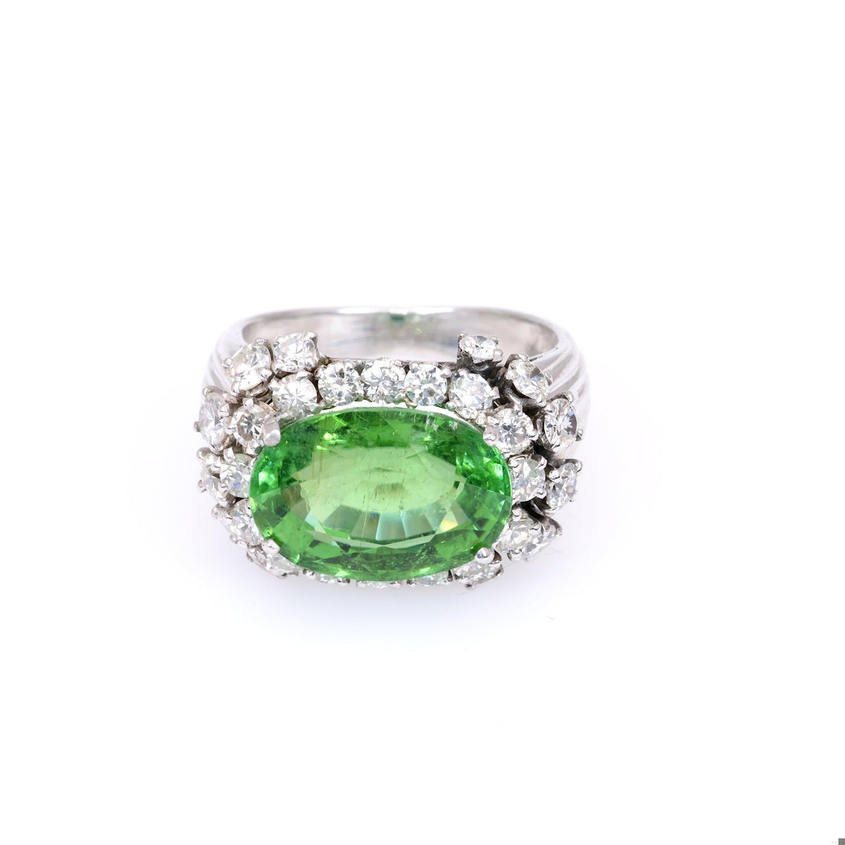 Mid Century Tourmaline Diamond 18k White Gold Cocktail Ring