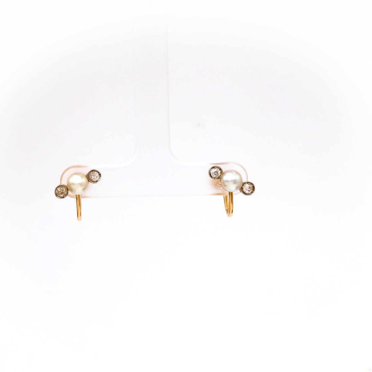 Pair of Antique Pearl and Diamond 18k Yellow Gold Earrings