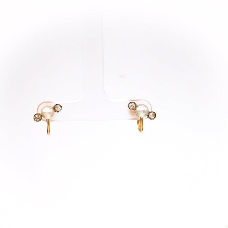 Pair of Antique Pearl and Diamond 18k Yellow Gold Earrings