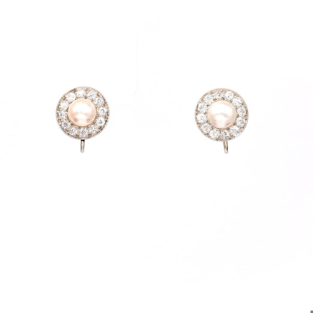 Pair of Art Deco GIA Pearl and Diamond Platinum Earrings