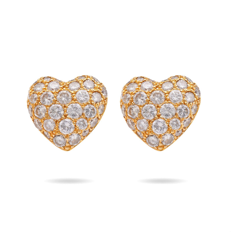 Pair of Cartier 1.20 Carat Total Weight Diamond 18k Yellow Gold Heart Stud Earri