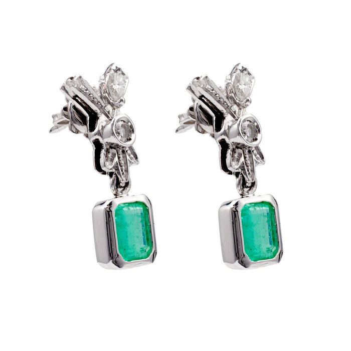 Pair of Mid-Century Emerald and Diamond Platinum Drop Earrings