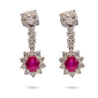 Pair of Vintage Ruby Diamond 18k White Gold Drop Earrings