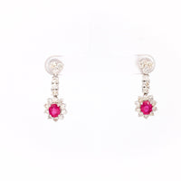 Pair of Vintage Ruby Diamond 18k White Gold Drop Earrings