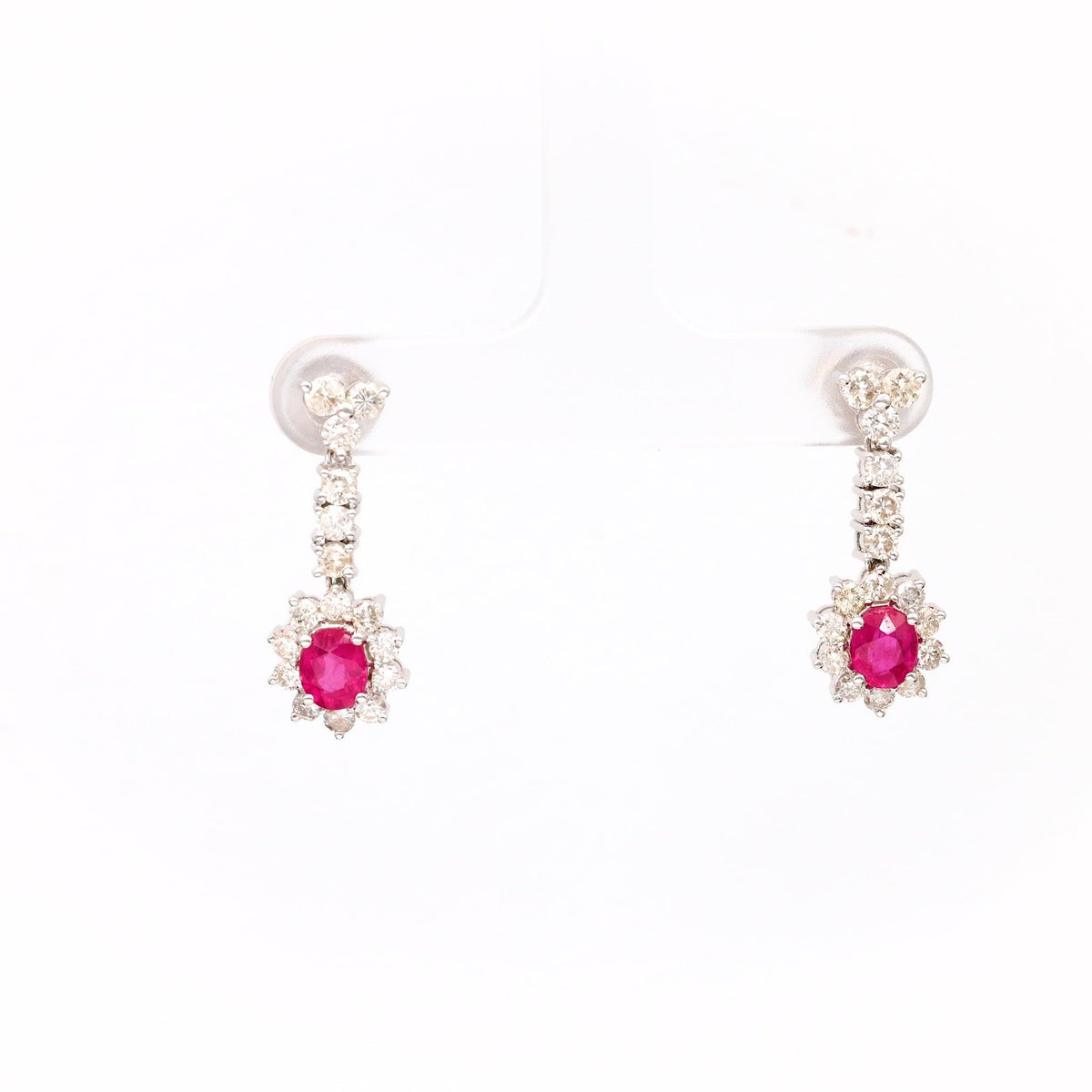 Pair of Vintage Ruby Diamond 18k White Gold Drop Earrings