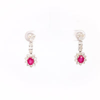 Pair of Vintage Ruby Diamond 18k White Gold Drop Earrings