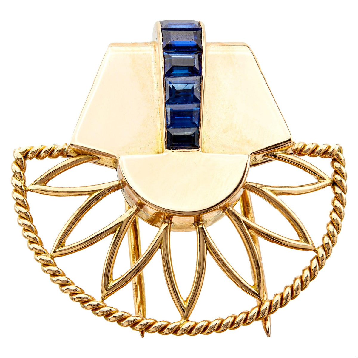 Retro Boucheron French Sapphire 18k Rose Gold Brooch