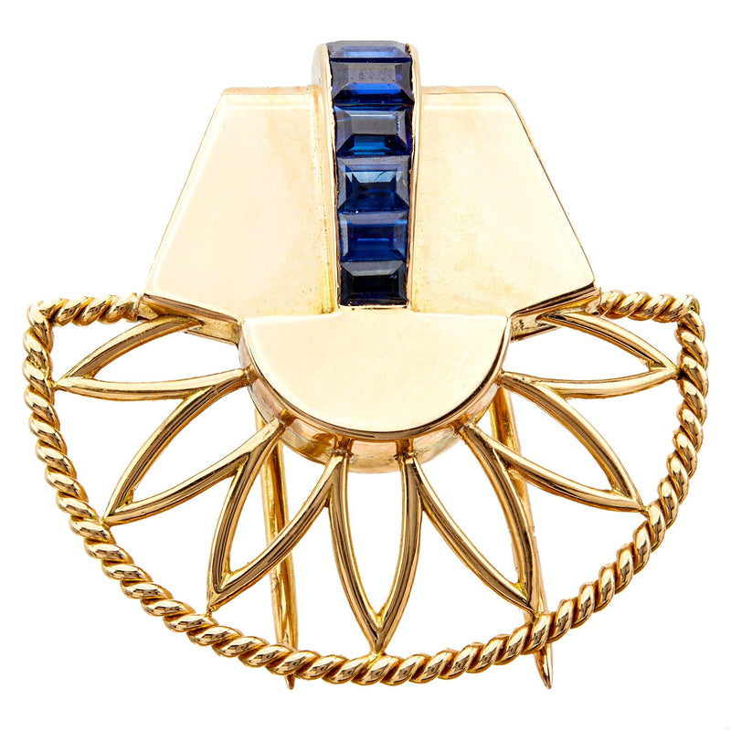 Retro Boucheron French Sapphire 18k Rose Gold Brooch