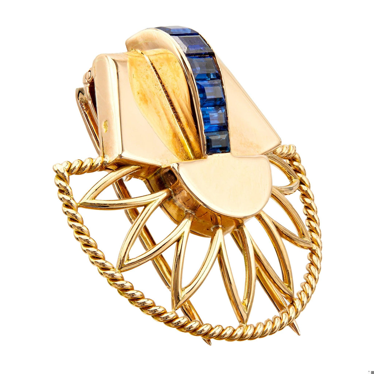 Retro Boucheron French Sapphire 18k Rose Gold Brooch