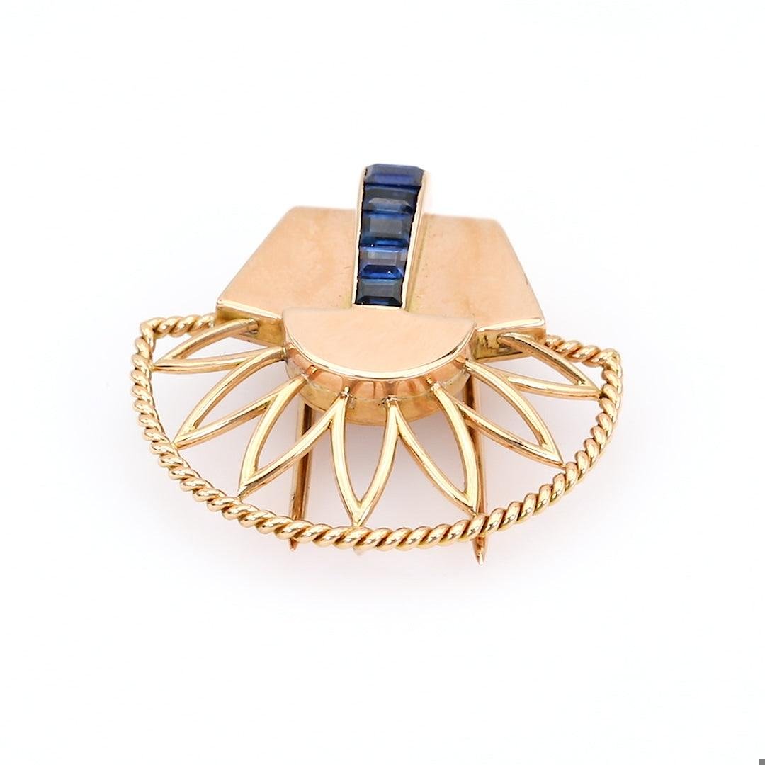 Retro Boucheron French Sapphire 18k Rose Gold Brooch