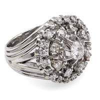 Retro French Diamond Platinum 18k White Gold Cluster Cocktail Ring