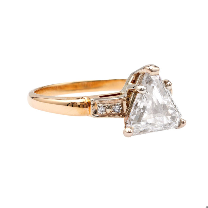 Retro GIA 1.81 Carat Triangular Cut Diamond 14k Gold Ring