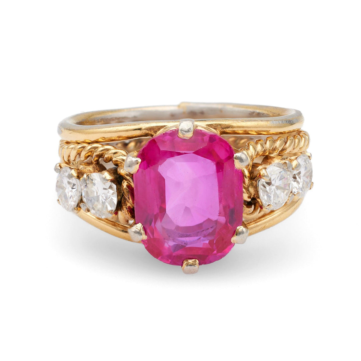 Retro Ruby and Diamond 18k Yellow Gold Ring