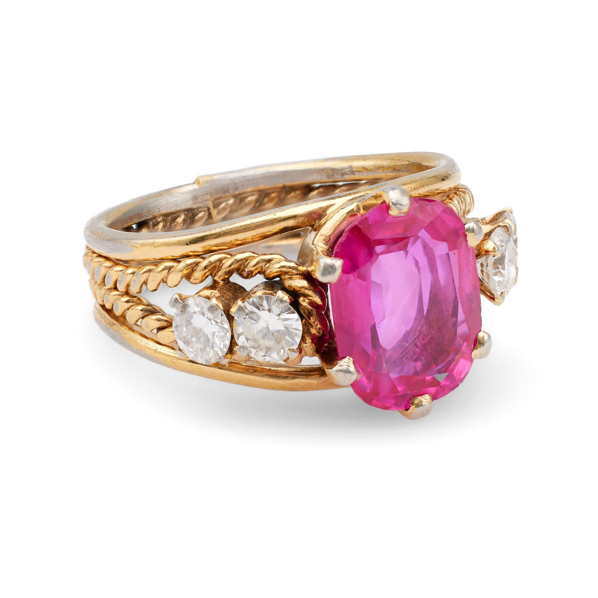 Retro Ruby and Diamond 18k Yellow Gold Ring