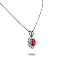 Ruby & Diamond Halo Pendant with Platinum Chain