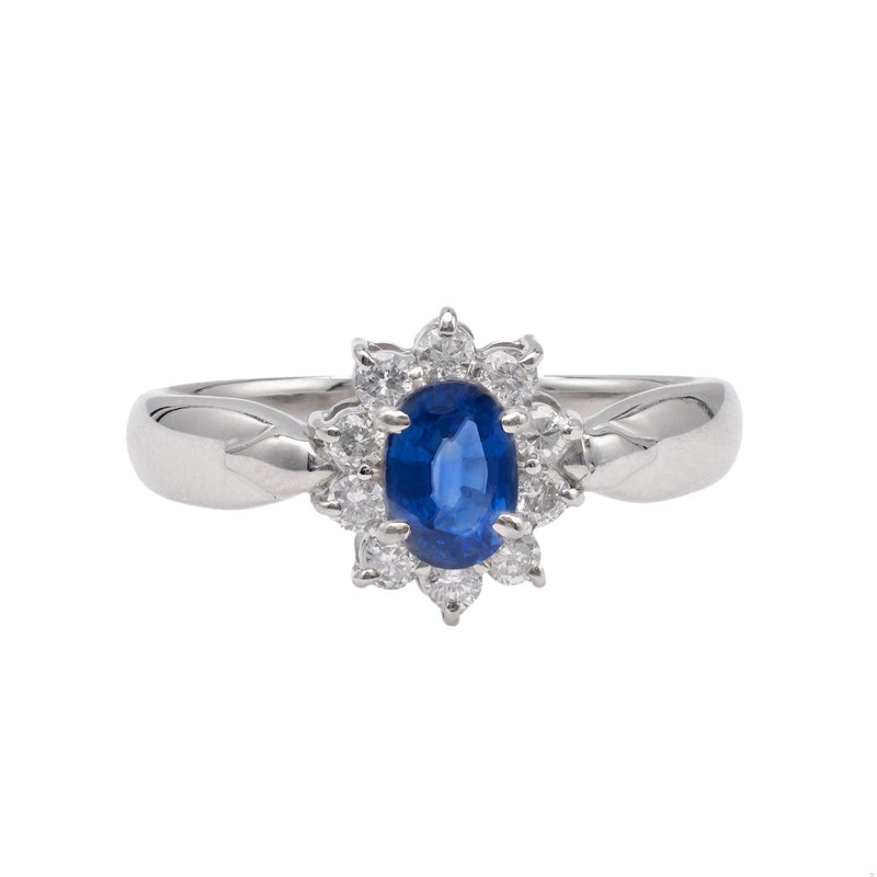 Sapphire Diamond Platinum Cluster Ring