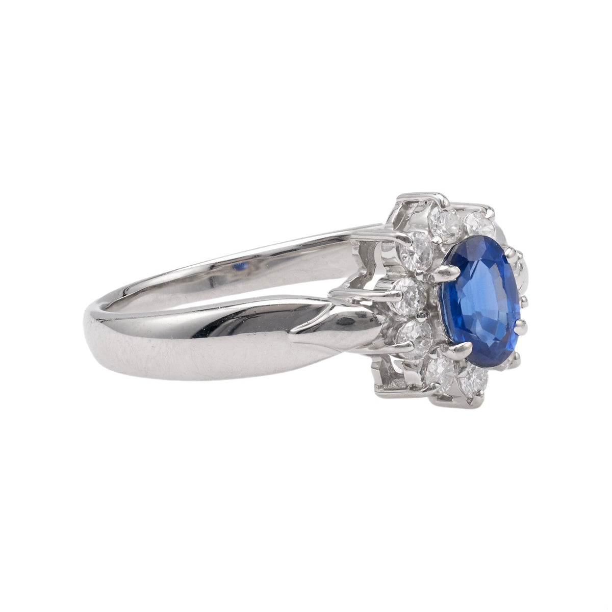 Sapphire Diamond Platinum Cluster Ring