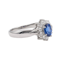 Sapphire Diamond Platinum Cluster Ring