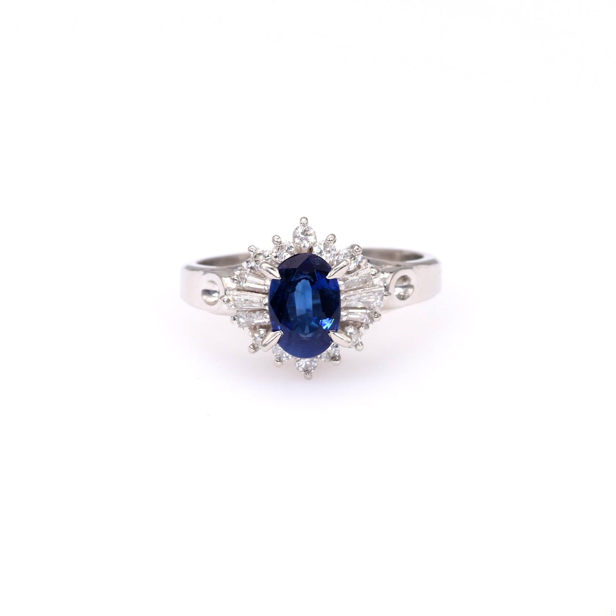 Sapphire Diamond Platinum Cluster Ring